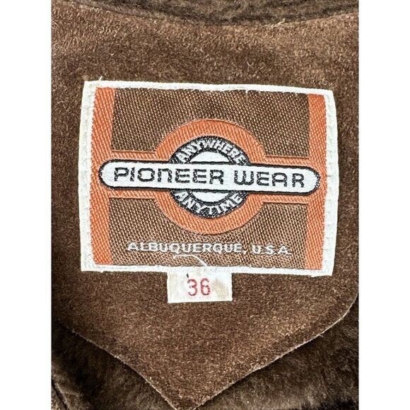 PIONEER WEAR Vtg Western Sherpa Lined Leather Vest Tan Brown Men's 36 Med Hagrid - Picture 4 of 8